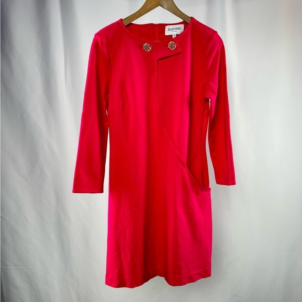 Elizabeth McKay Ponte 3/4 Sleeves Sheath Dress with Pockets in Pink Size 6